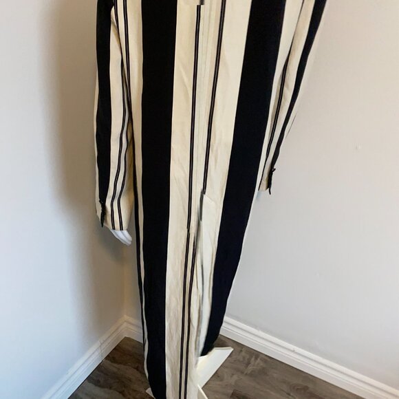 Women's Long Black and Cream Duster Jacket - Picture 5 of 10